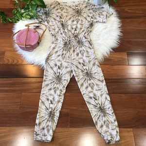 New🌿Taupe Print Elastic Jumpsuit